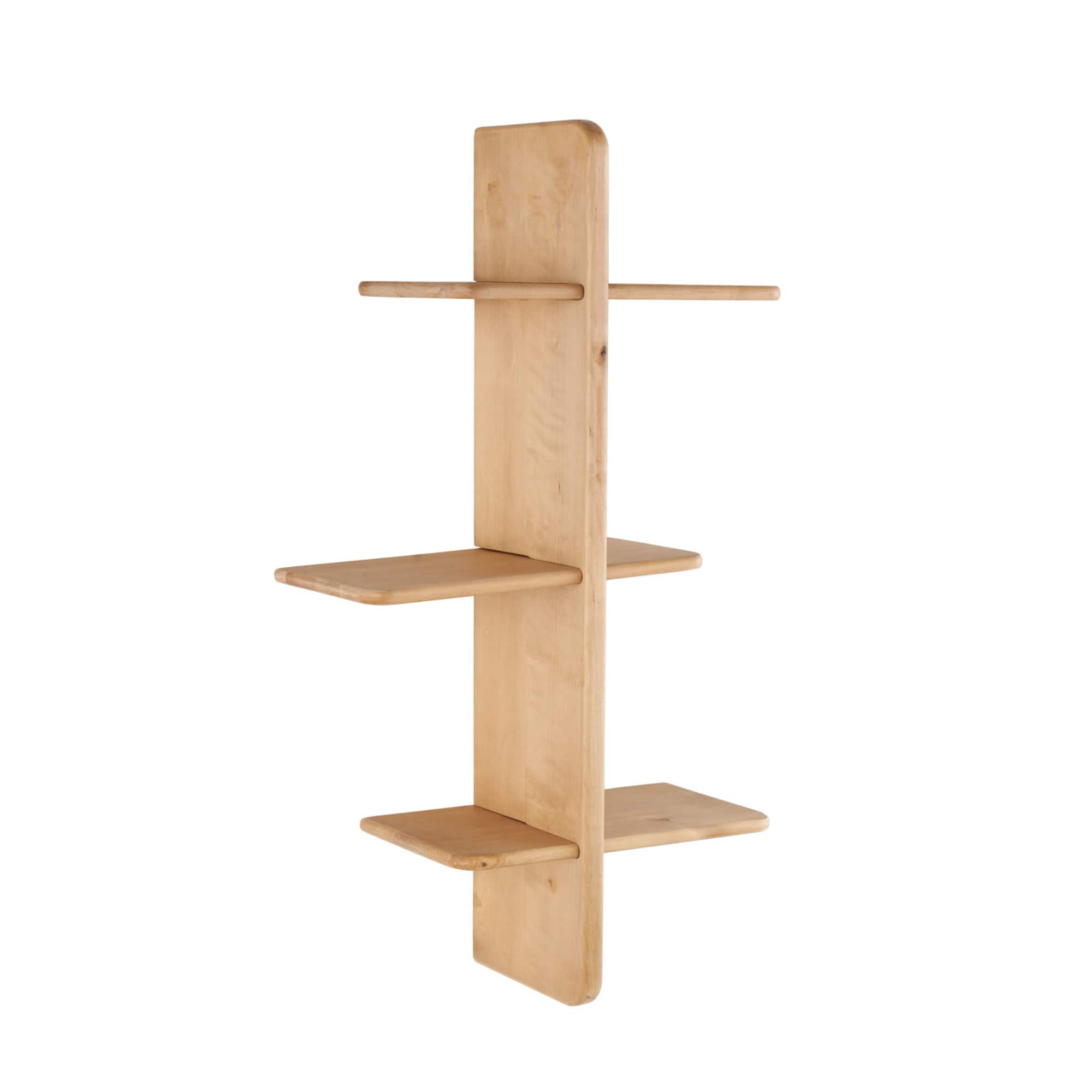 19" x 33" 6-Shelf Light Brown Wood Handmade Wall Shelf